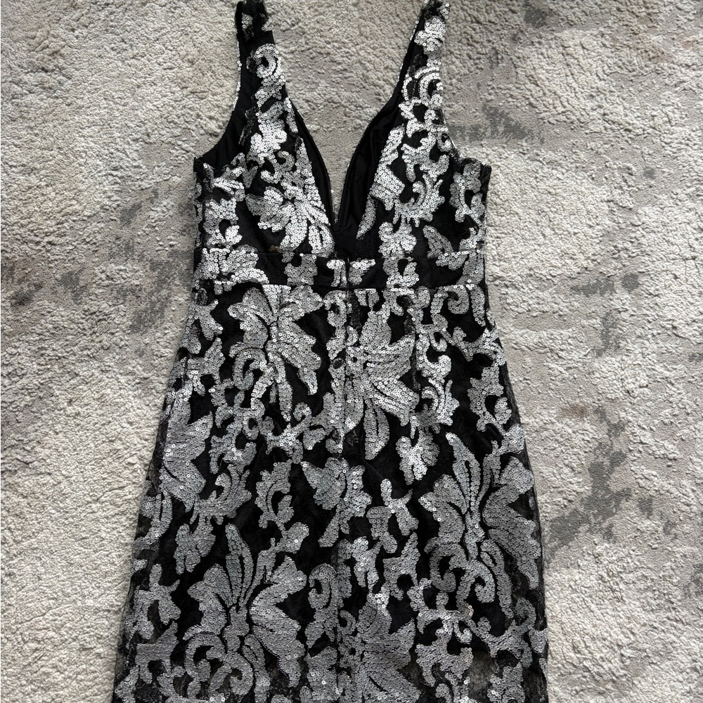 Ark & Co Black Dress with Silver Sequin Floral Design
